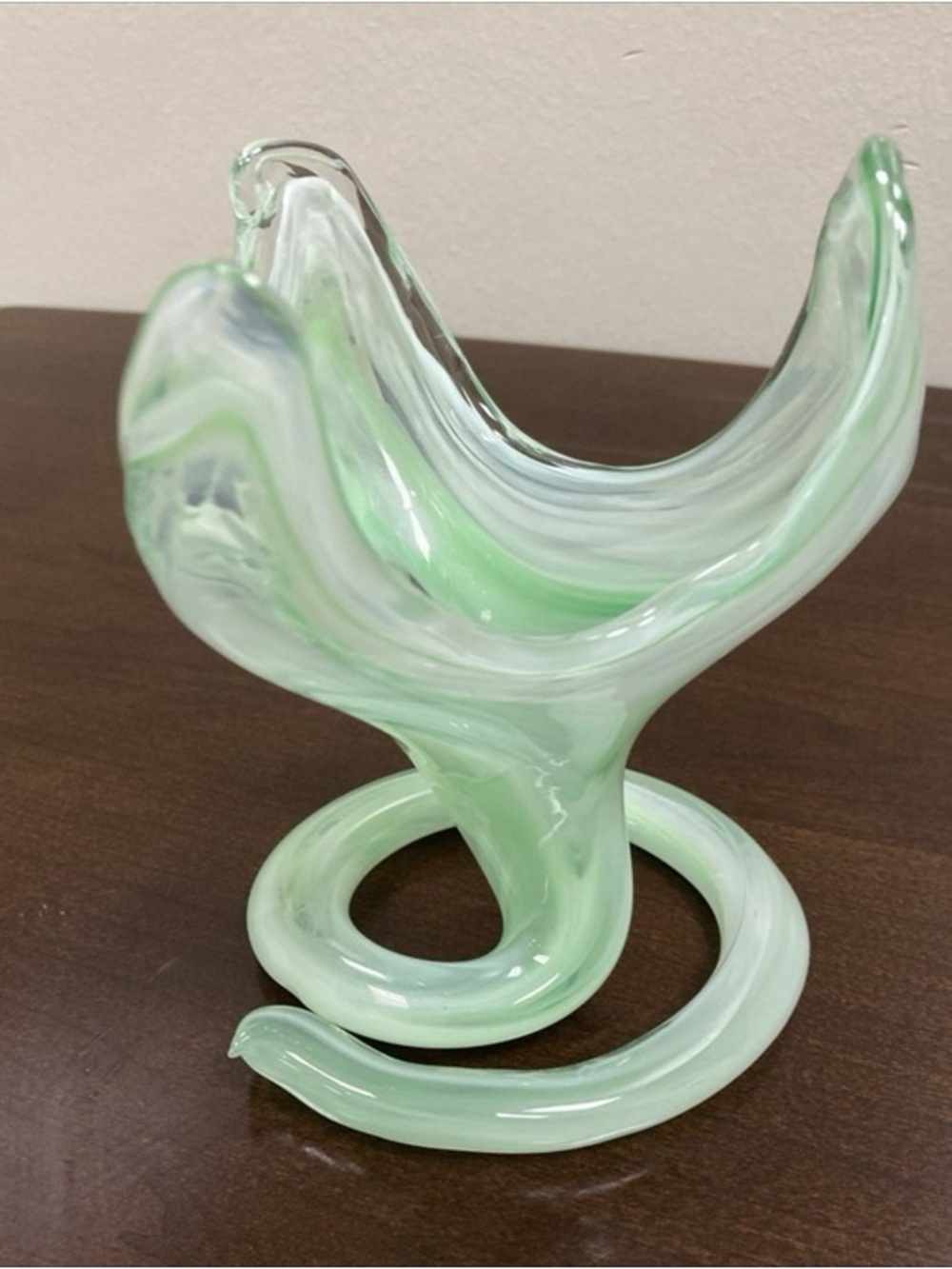Handblown Mint Green Swirl Glass Sculpture
